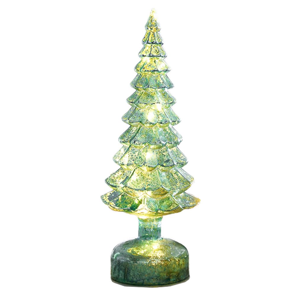 KFZR Christmas Tree Light Up Table Lamp Night Lights Xmas Décor Battery Powered (Glass Christmas Tree Green -3 AA Batteries Powered)