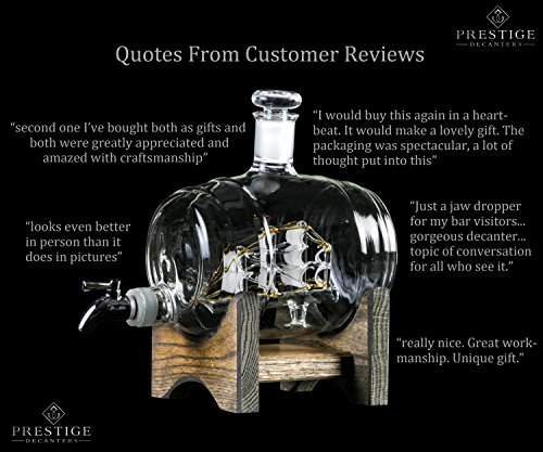 Bourbon Barrel Whiskey Decanter With Ship - 1000ml Liquor Dispenser - Sailing/Boating Gifts for Men and Women, Nautical Decor Retirement Gift (Tomoka Gold)