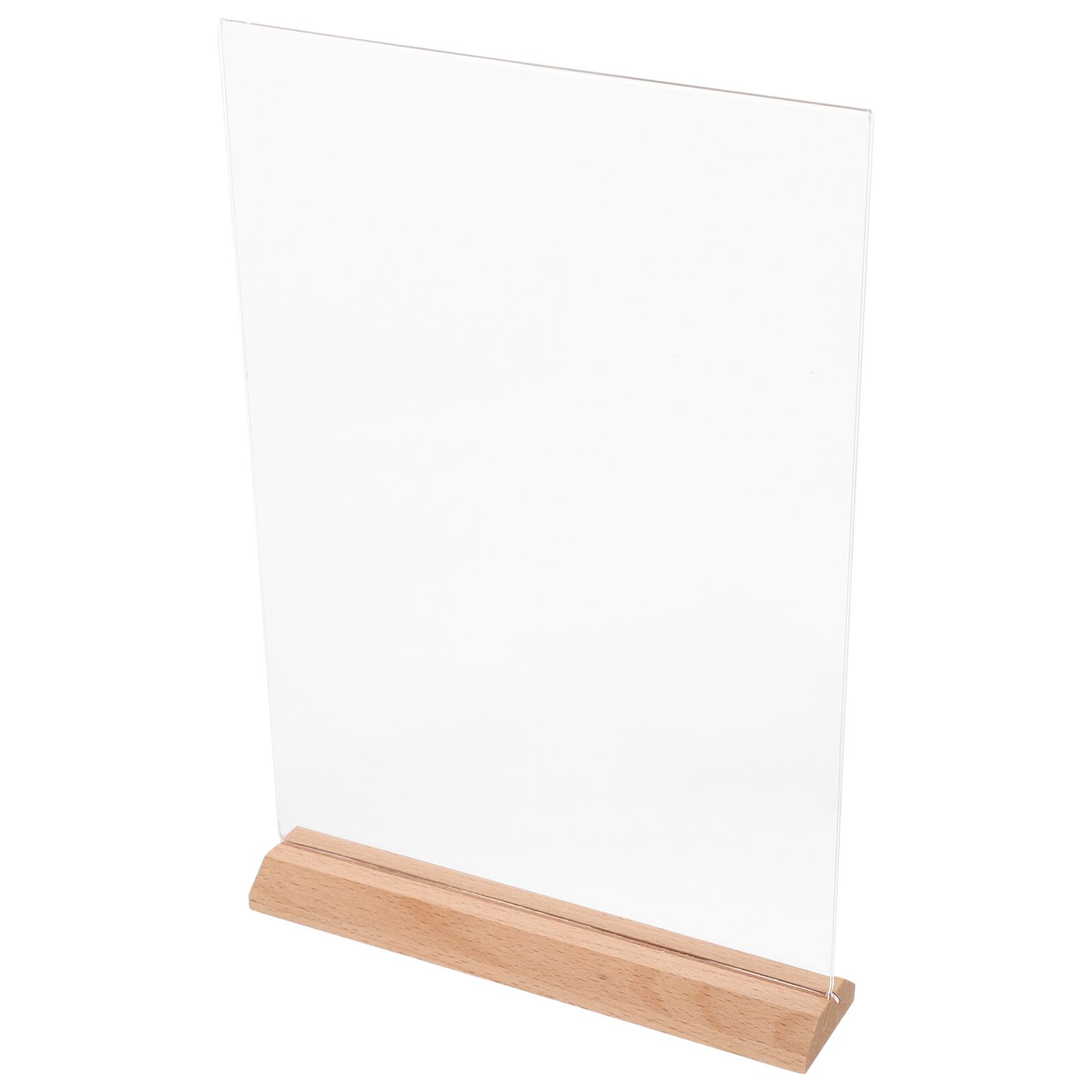 Soporte de Mesa de Acrílico Transparente Doble Cara con Base de Madera, Tamaño A4 (21x29,7 Cm), Pack de 2 Unidades para Menú, Carteles y Exhibición en Oficina y Restaurantes