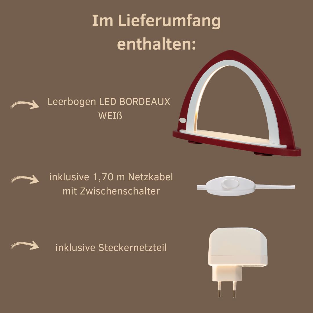 Weigla Arco LED Asimmetrico In Legno Di Faggio, Senza Decorazioni, Illuminato, Made In Germany, Grigio/bianco