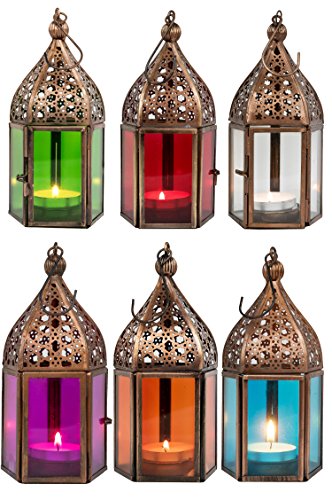 Lot de 6 Petite Lanterne marocaine décorative Meena 16cm | Photophore marocain pour l’extérieur au jardin ou l’intérieur sur la table | Lanternes pour...