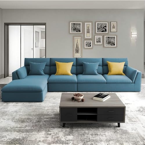 Image of Casaliving Delton LHS 6 Seater L Shape Sofa Set for Living Room (Turquise) Premium Fabric Sofa Set