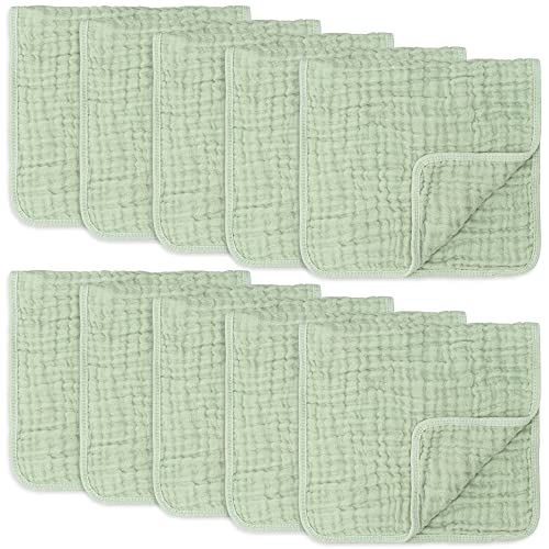Image of Comfy Cubs Muslin Burp Cloths Large 100% Cotton Hand Washcloths for Babies, Baby Essentials 6 Layers Extra Absorbent and Soft Boys & Girls Baby Rags for Newborn Registry (Sage 10-Pack, 20" X10")