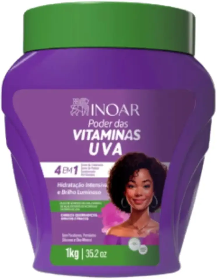 Inoar, Creme De Pentear, 4x1, Poder Das Vitaminas Uva, Hidratação Intensa, Brilho Luminoso - Cabelos Quebradiços, Opacos E Fracos - 1kg