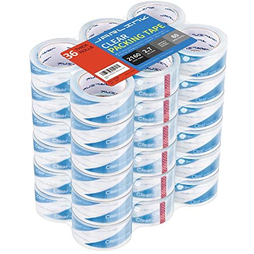 JARLINK Clearer Packing Tape 36 Rolls, Heavy Duty Packaging Tape for Shipping Packaging Moving Sealing, 2.7mil Thick, 1.88 inches Wide, 60 Yards Per Roll, 2160 Total Yards