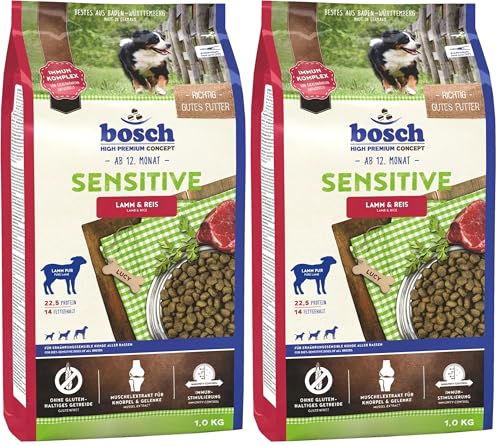 Bosch HPC Sensitive Lamm & Reis | Hundetrockenfutter für ernährungssensible Hunde Aller Rassen | 1 x 1 kg (Packung mit 2)
