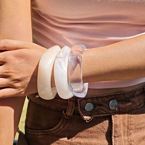 3Pcs Chunky Acrylic Bracelets for Women Large Square Chunky Acrylic Resin Bangle Bracelets Set Jewelry4