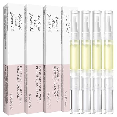 Radiant Cuticle Oil Pen Nail Growth Oil with Jojoba & Tea Tree Moisturizing Pen for Dry Skin Hangnails & Weak Nails Brush Applicator 4Pack
