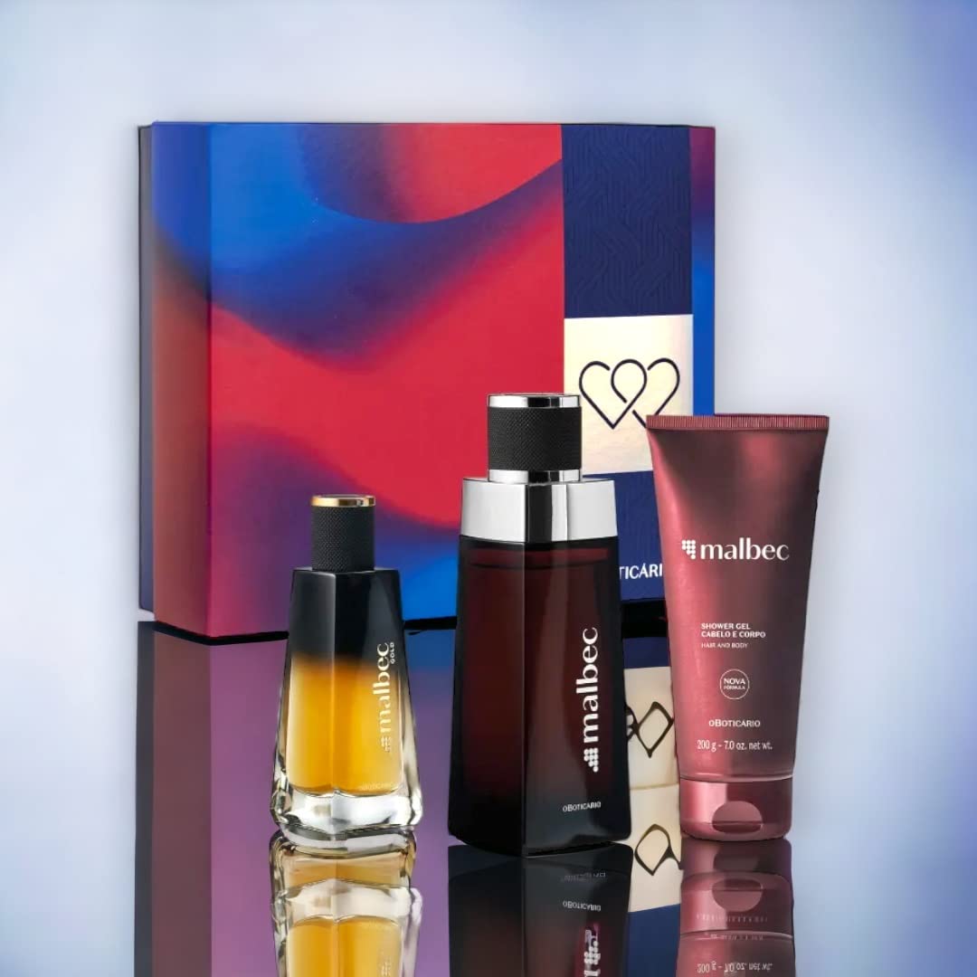 Estojo Masculino Malbec Tradicional e Gold Desod. Colônia (3 itens