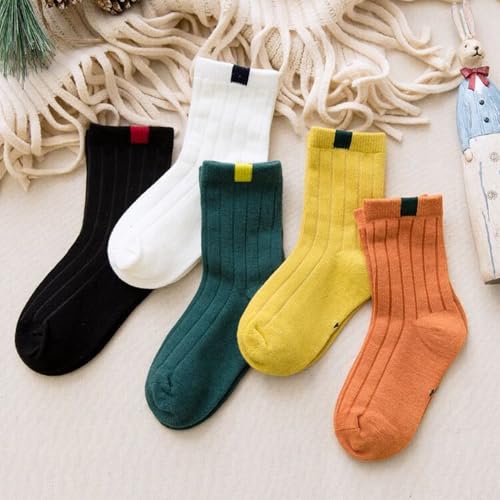Image of MOMISY 5 Pairs Baby Girl Boys Tube Socks Toddlers Infant Solid Color Boat Spring and Autumn Socks Bamboo Stretch Crew Baby Socks - Multicolor