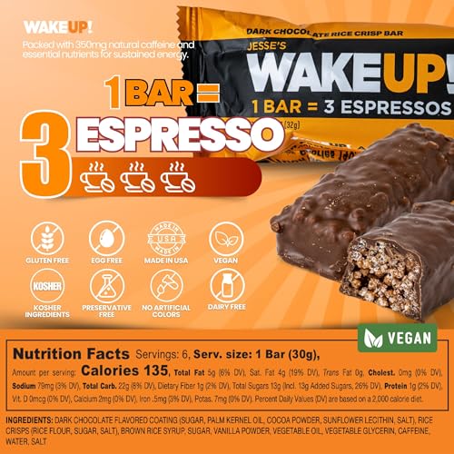 Image of WAKE UP! Caffeinated Dark Chocolate Bars, 3 Espressos, 2 Pack (12 Bars)