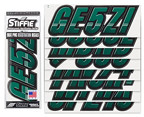 Image of STIFFIE Techtron Racing Green /Black 3 inch Boat & PWC Registration Decals • Numbers Letters Stickers