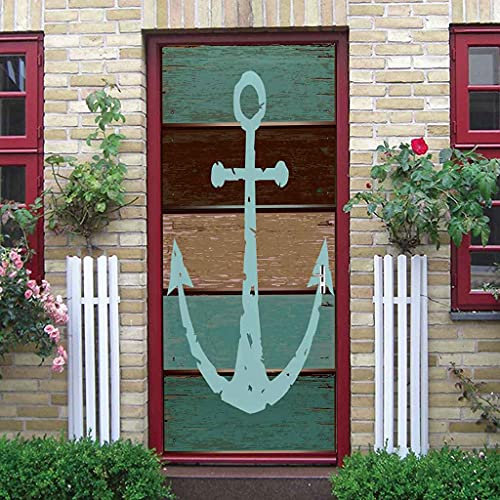 MKNCILN Türtapete Selbstklebend Türposter Türfolie 3D Blaue Ankerkunst 77x200cm PVC Türtapeten Türaufkleber Türsticker Schlafzimmer Vinyl Tapete Aufkleber Art Decals Cover