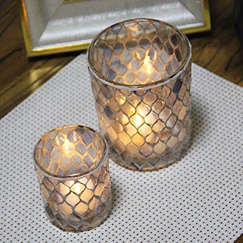 Two-Piece Light Color Mosaic Glass Tea Light Candle Holder Romantic Handmade Gifts Votive Pillar Candleholder Christmas Candlestick Holders Home Decor Wedding Party Table Decor #TOP5