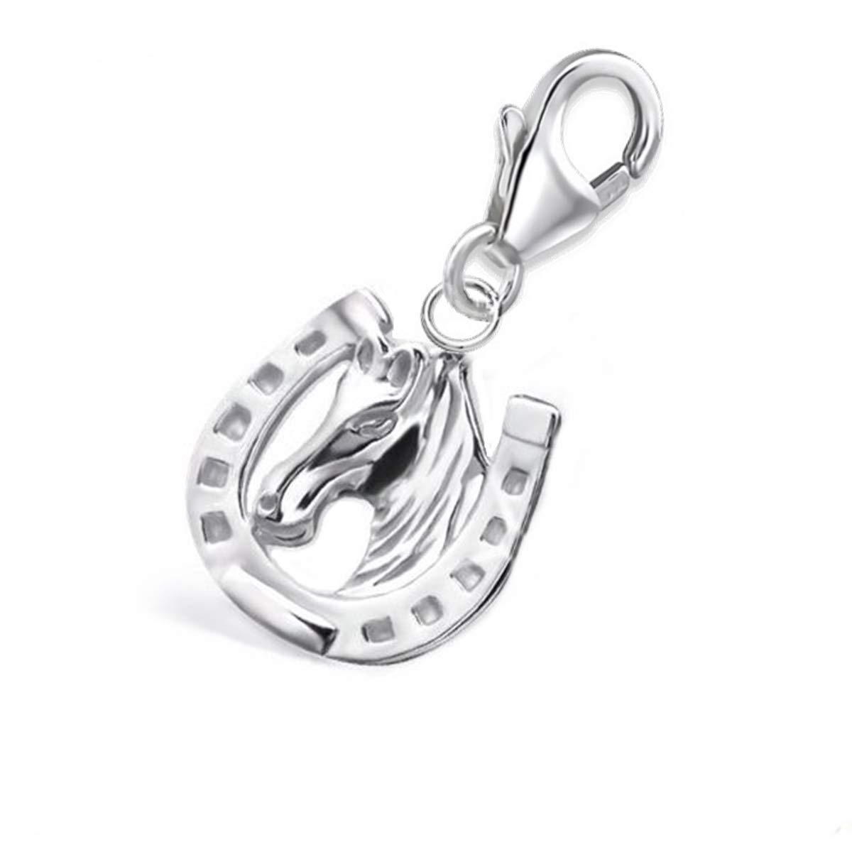 Goldene Hufeisen Pendentif mousqueton en argent véritable 925 pour bracelet à breloques, 21 mm, Argent sterling, Pas de pierre précieuse