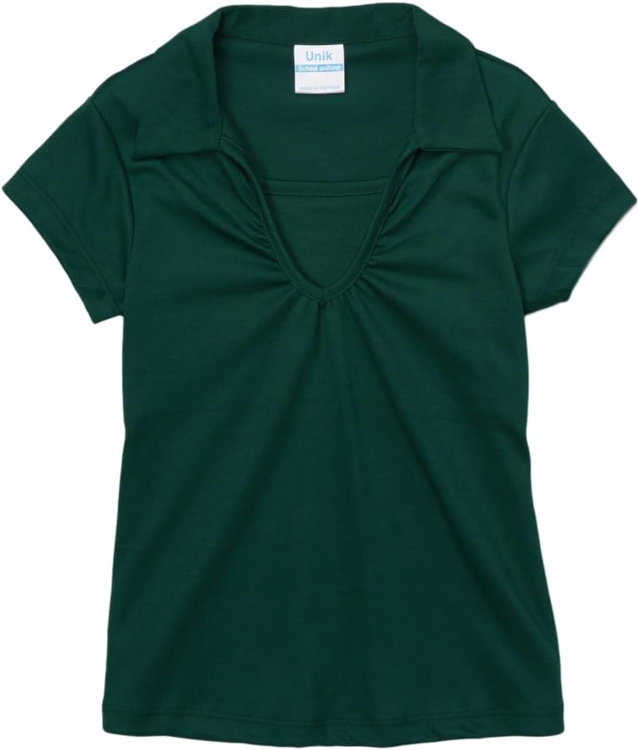 unik Girl's Uniform V-Neck Collar Shirt Short Sleeve Great for School Burgundy Navy White Sky Blue Green Purple Yellow Red