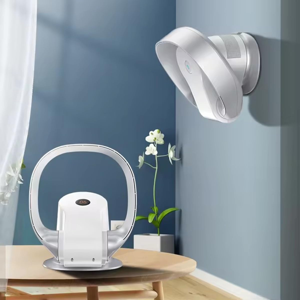 Bladeless Wall Mounted Fan - 9 Speed Portable Table Fan for Home & Office - Low Noise with 10-Hour Timer(White)
