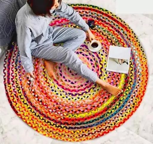 Divya Enterprises Natural Jute Carpets for Living Room, Bedroom Anti Slip Floor Mats for Kitchen, Hall - 36x36 Inches - Multi