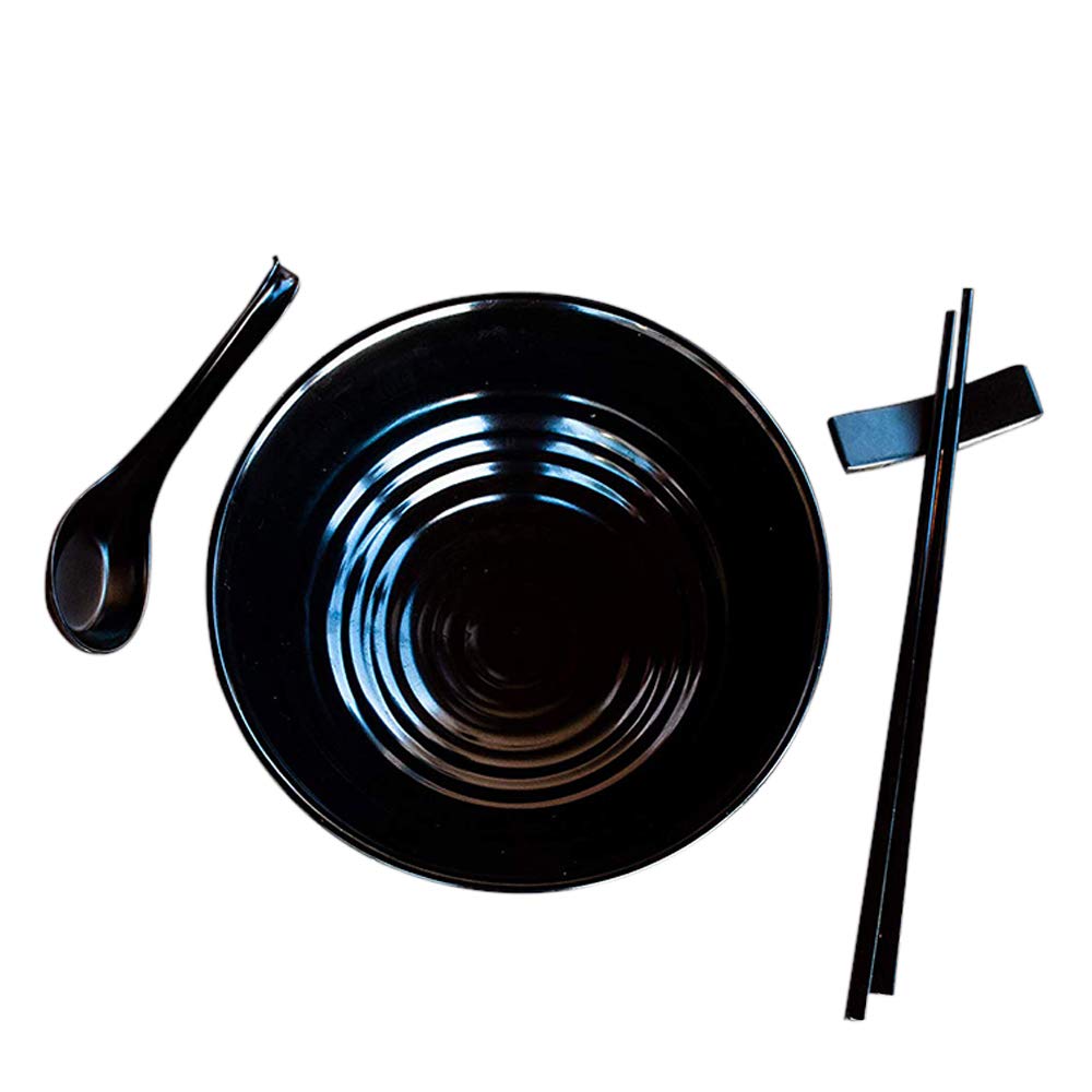 Juego de 2 tazones para Ramen, Estilo asiático japonés, con cucharas y Palillos, de melamina de Calidad de Restaurante, Ideal para pho, Fideos, Udon y Cualquier Otra Comida tailandesa. Ideales para s