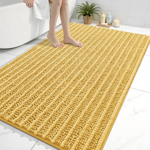 Image of Arotive Luxury Large Bathroom Rugs 59x35, Extra Soft Thick Absorbent Shaggy Chenille Bath Rugs, Machine Wash Dry, Bath Mats for Bathroom Floor, Tub and Shower, Home Decor Accessories, Yellow