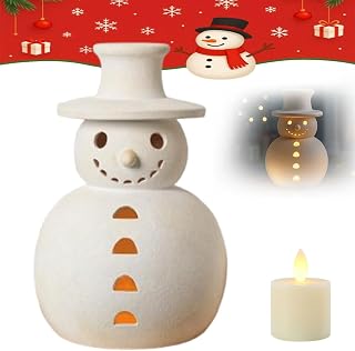 Terracotta Snowman, Handmade Christmas Decoration, White Clay Winter Figurine Rustic Holiday Accent, Unique Handmade Ornament for Indoor Home Mantel, Table or Entryway Display (S-5.9in)