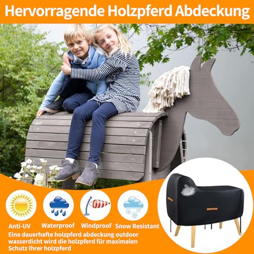 Abdeckung Holzpferd,Verbesserte 420D Holzpferd Zubehör Wasserdicht und UV-Beständig,Universal Groß Holzpferd Abdeckung Outdoor mit Wasserdichten Streifen,4 Reflexstreifen,2 Winddichte Schnallen