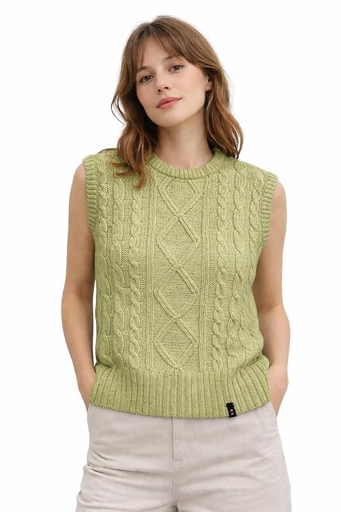 Stylish Women Cable Knit Sleeveless Sweater Vest | Cozy Winter Layering Sweater Round Neck | Soft Warm Winter Wear with Ribbed Hem for Ladies & Girls-picture-22