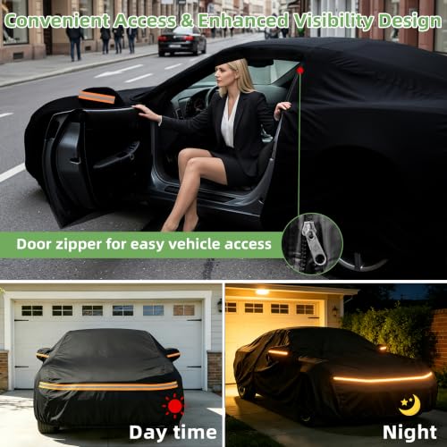 Image of Car Cover for Corvette C6 2005-2013, Custom Fit Waterproof All Weather Full Car Cover, Windproof Outdoor Cover with Driver-Side Zipper Door