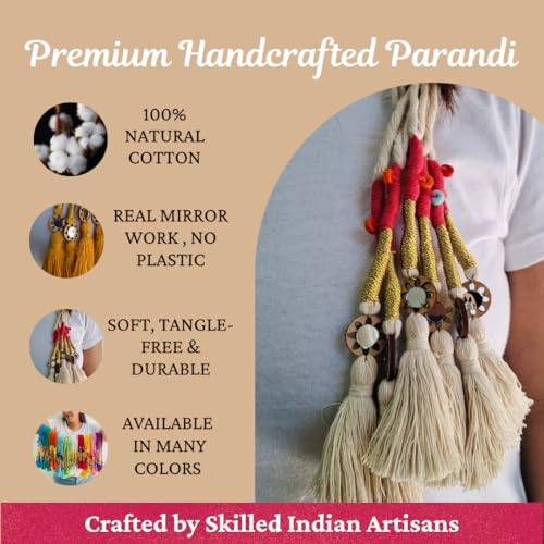 Image of Zippy Flora Handmade Boho Parandi / Paranda Traditional Hair Accessory for Women & Girls | Ethnic Braided Hair Tassels, Choti Hair Extension, Decorative Braid Jewelry for Festive & Wedding Hairstyles (Neelima Off-White)