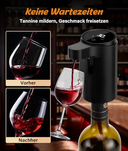 PAHTTO Elektrischer Wein-Dekanter, Weinbelüfter, Einhandbedienende Whisky-Likör-Pumpe, Luftsprudler, Spender, Ausgießer, ideales Geburtstagsgeschenk für Familie and Freunde (Schwarz)