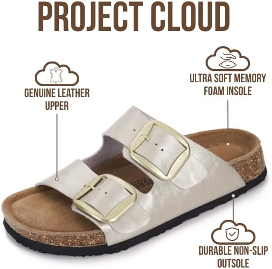 Project Cloud 100% Genuine Leather Flat Sandals for Women 2026 Comfortable Beach Essentials Womens Sandals Memory Foam Vacation Essentials Slides for Women Footwear (Santorini) - Image 3