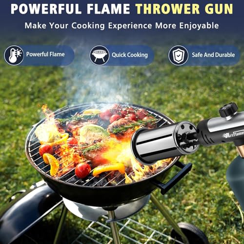 Image of ARTFLAMM Powerful Propane Torch Gun, Flamethrower with Turbo Mode, Charcoal Torch Lighter with Safety Lock, Kitchen Blow Torch for Cooking, BBQ, Searing Steak, Grill(Tank Not Included)