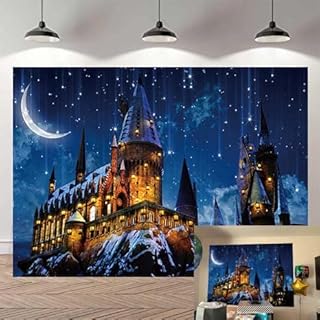 Wizard School Backdrop Magic Castle Photography Background Halloween Party Decoration Banner Winter Falling Snow Castle Photo 7x5FT
