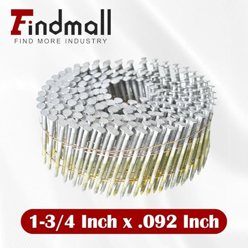 Image of findmall 3600 Count Siding Nails 1-3 /4 Inch by .092 Inch 15 Degree Ring Shank Hot-Dipped Galvanized Collated Wire Coil