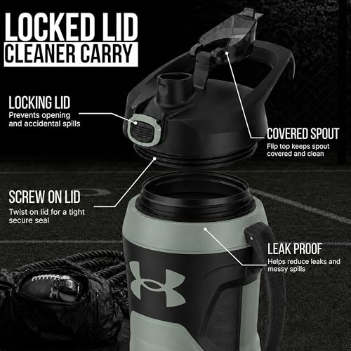 Image of Under Armour Insulated Water Bottle with Handle & Fence Hook, Half Gallon Sports Water Jug, Leak-Resistant & BPA-Free for Baseball, Football & Gym - Silica Green /Silica Green, 64oz