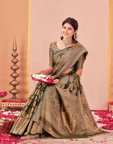 Image of SIRIL Women's Kanjivaram Soft Silk Saree Pure Silk Saree With Unstitched Blouse Piece