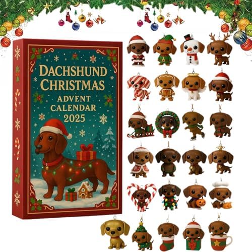 Dachshund Christmas Advent Calendar 2025, 24 Days Christmas Countdown Calendar, 2D Acrylic Cute Dachshund Holiday Tree Décor, for Dog Lovers & Festive Home Décor (Dachshund(A))