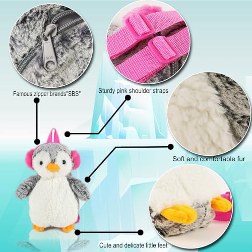 Image of Women Animal Teddy Bear Plush Backpack with Adjustable Straps (Penguin)