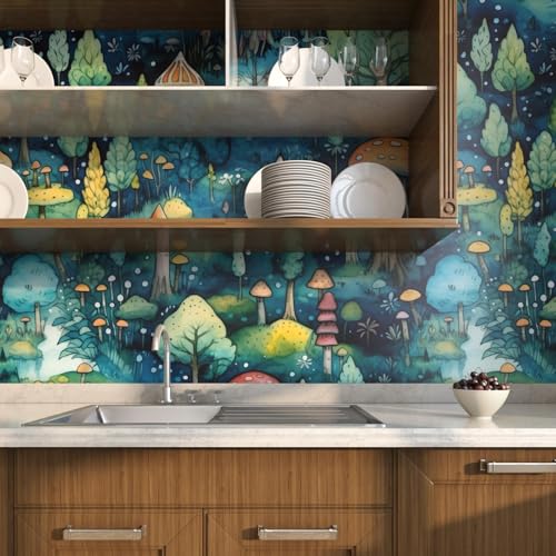 Papier peint champignon vert de 44,5x800,9 cm pour salle de bain et bureau