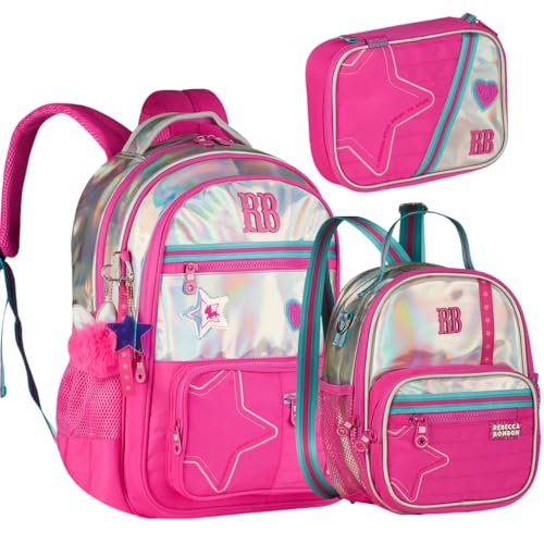 Rebecca Bonbon Original Kit Mochila Holográfica com Lancheira e Estojo, Pink, 3 Peças, Juvenil