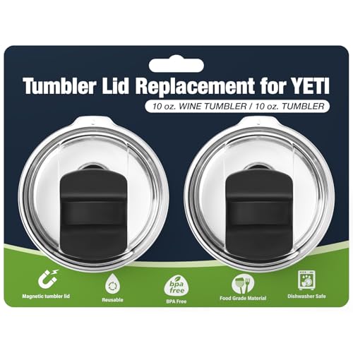 10 oz 295 ml Tumbler Lids for YETI Magnetic Tumbler Lid Replacement for YETI BPA Free 2 Pack Black Tumbler Lids