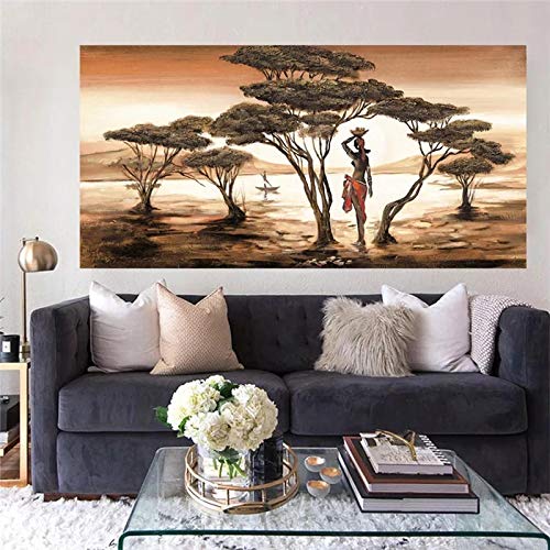Affiche art africain paysage femme KEBIA impression sur toile premium 90x180cm sans cadre