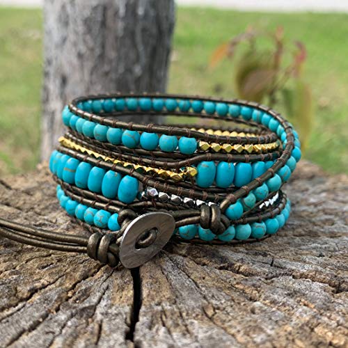 Image of YGLINE Natural Stone Bracelet 5 Wraps Bracelet Handmade Blue Color Boho Bracelet for Women Bracelet