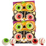 Sweetzo Halloween 2024 Bursting Gummy Eyeballs Candy, Individually Wrapped, Jelly Filled, Cat and Jack-O- Lantern Movie Theater Boxes, 1.30 Ounces (Pack of 4)