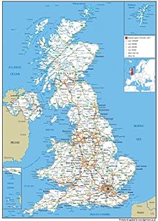 Road Map of the UK - Size A1-59.4 x 84.1cm - Paper Laminated