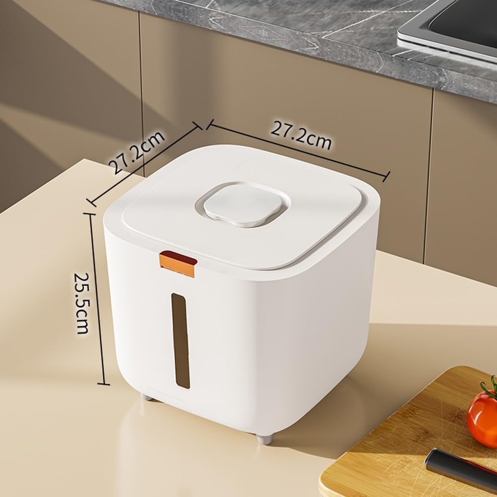 Récipient de stockage de riz résistant à l'humidité avec couvercle scellé et distributeur de presse, pour l'organisation de la cuisine, boîte en plastique ABS blanc (20 kg)