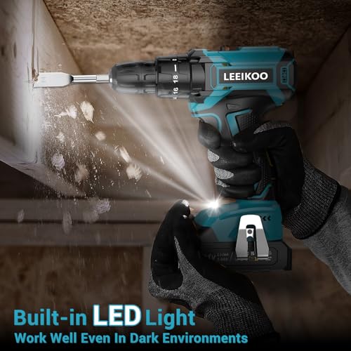 Taladro Atornillador Bateria 21V, LEEIKOO Atornillador Electrico con 2.0Ah Batería, 42Nm, 18+1 Ajuste de Par, 20 Accesorios, 2 Velocidad, LED Luz Para Hogar, Bricolaje, Azul - imagen 5