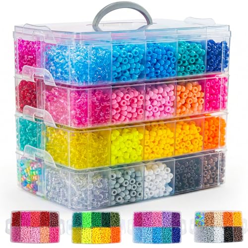 12000Pcs Pony Beads Kit, 40 Colors Rainbow Rave Kandi Beads