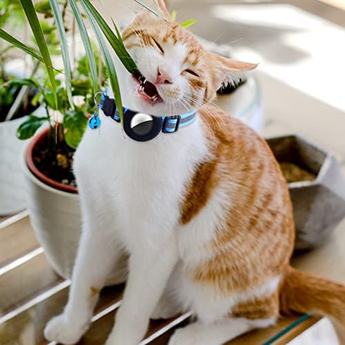TOYMIS 1pc Airtag Cat Collar with Safety Breakaway Buckle and Bell, Waterproof Airtag Collars Reflective Cat Collar Anti Lost for Cats Dogs Puppy (Blue)