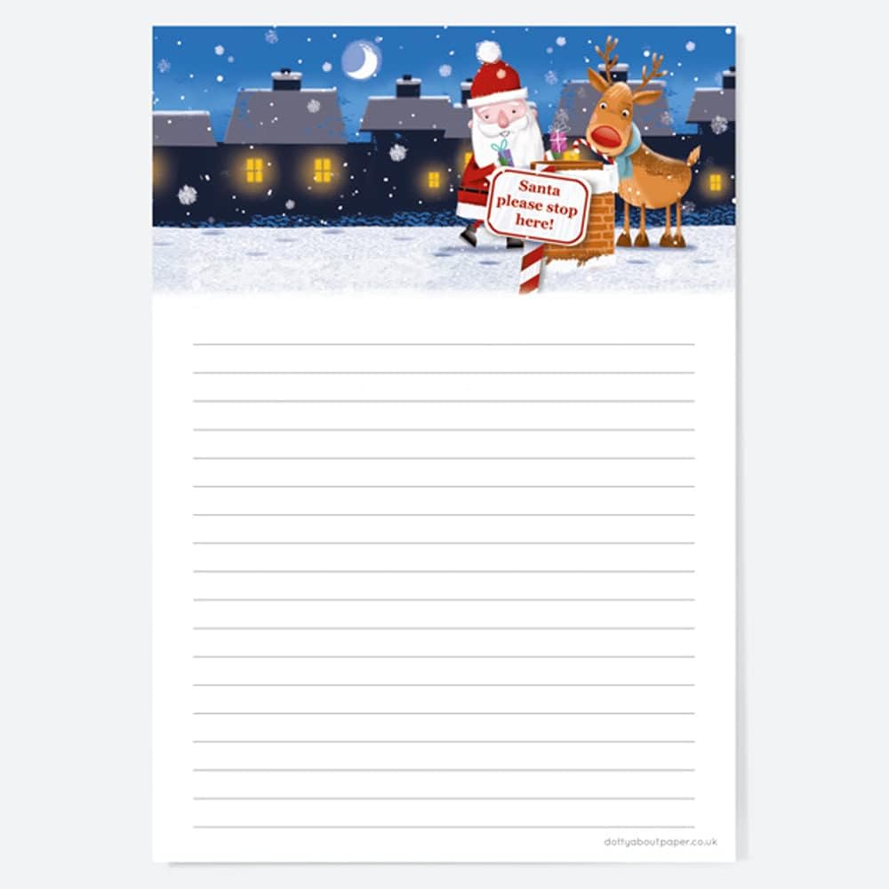 Santa & Rudolph Fun, Chimney, Notelet Letter Set, Pack of 20. Santa & Rudolph Christmas, Letter Set, Santa, Rudolph, Festive